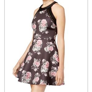 CRYSTAL DOLL Junior Girl's Halter Floral Black Mauve Skater Dress Size 3 NEW